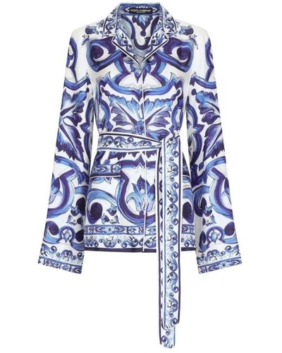 Dolce & Gabbana Majolika print seidenhemd - Blau
