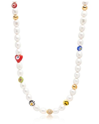 Nialaya Women`s smiley face pearl necklace with assorted beads - Metallizzato