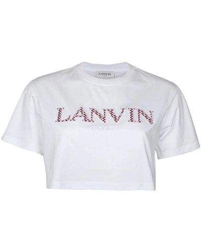 Lanvin Magliette in cotone bianco con logo - Blu