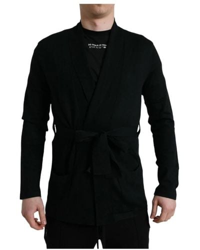Dolce & Gabbana Elegant Cashmere Robe With Waist Belt - Black