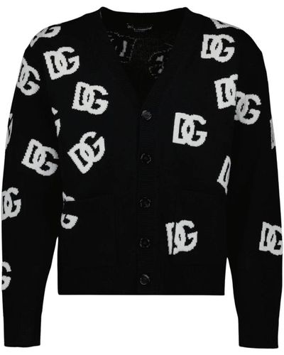 Dolce & Gabbana V-ausschnitt cardigan mit dg-print - Schwarz