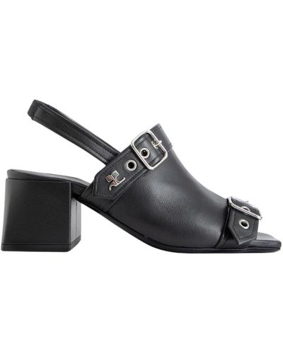 Courreges High heel sandals,schwarze ledersandalen mit eckiger spitze