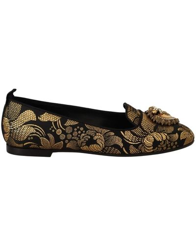 Dolce & Gabbana Schwarze und goldene loafers mit herzverzierung