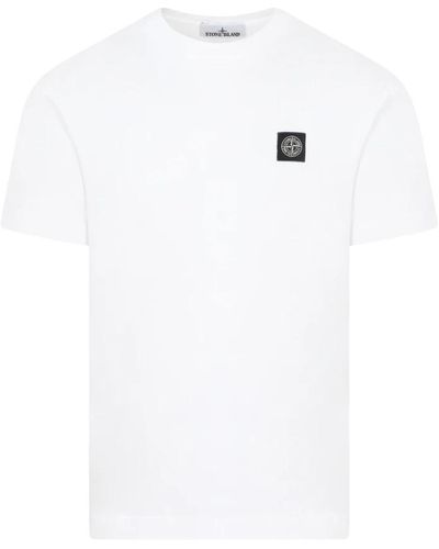 Stone Island Weißes baumwoll-t-shirt rundhalsausschnitt kurzarm