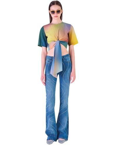 Silvian Heach Jeans a zampa con strass - Blu