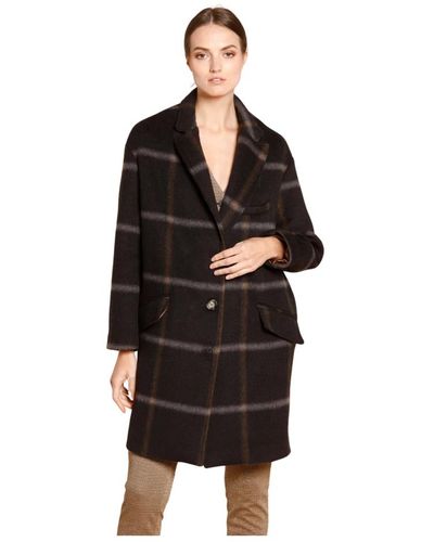 Mason's Abrigo de lana marrón con estampado de cuadros - Negro