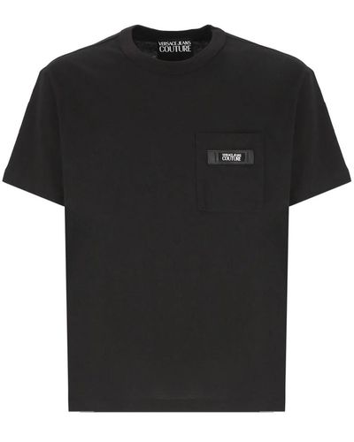 Versace Schwarzes baumwoll-t-shirt für männer,schwarzes baumwoll-logo-t-shirt