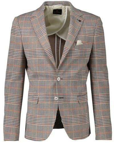 Zuitable Stilvoller grauer anzug mit auffälligem orangefarbenem karomuster