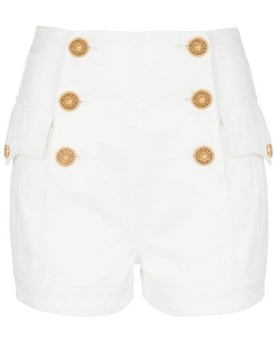 Balmain Shorts 6 bottoni in denim - Bianco