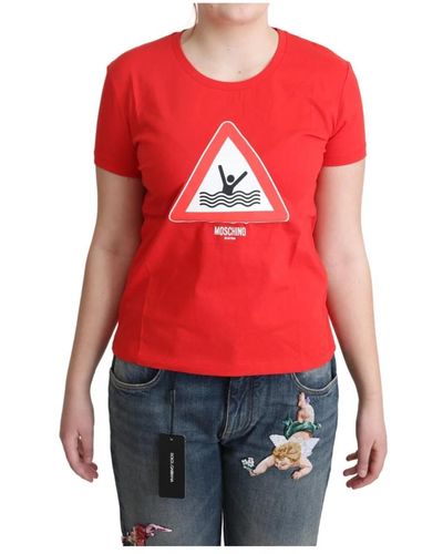Moschino T-shirt stampata a triangolo grafico in cotone - Rosso