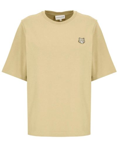 Maison Kitsuné Camiseta de algodón verde con parche de logo - Amarillo