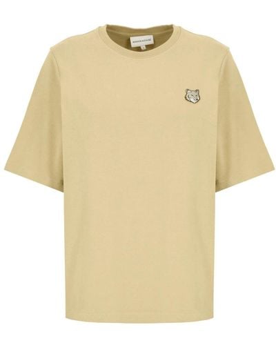 Maison Kitsuné Grünes baumwoll-t-shirt mit logopatch - Gelb