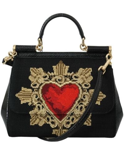 Dolce & Gabbana Schwarze schlangenhaut herz satchel tasche