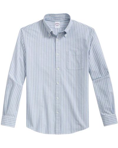 Brooks Brothers Blaues gestreiftes regular fit oxford hemd mit polo button down kragen