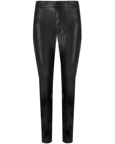 Twin Set Pantalones negros de cuero sintético con cierre de cremallera