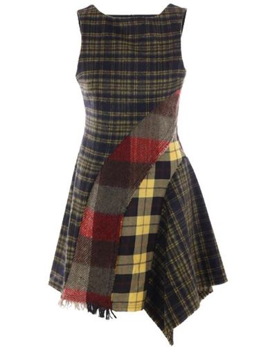Rave Review Abito patchwork tartan - Marrone