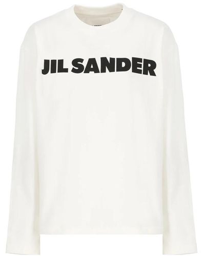 Jil Sander Camiseta de algodón blanca con logo estampado - Blanco