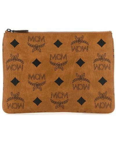 MCM Clutch in tela stampata - Marrone