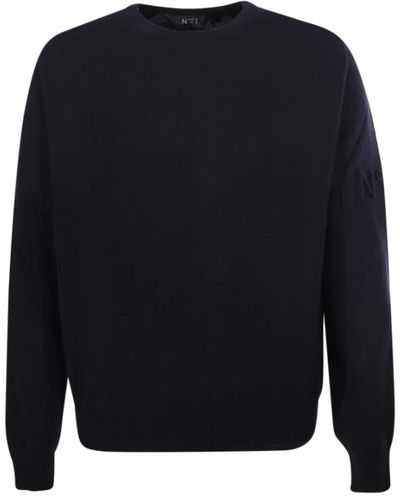 N°21 Maglione nero in lana con logo in rilievo - Blu