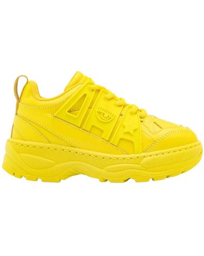 Chiara Ferragni Zapatos amarillos de suela alta para niños con logo de goma