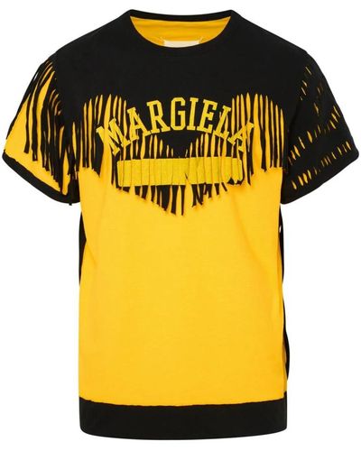 Maison Margiela Zweifarbiges baumwoll-t-shirt mit rohem saum - Gelb