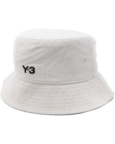 Y-3 Weiße baumwoll-twill-webmütze,twill bucket hat mit besticktem logo