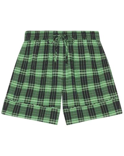 Ganni Karierte shorts mit kordelzug - Grün
