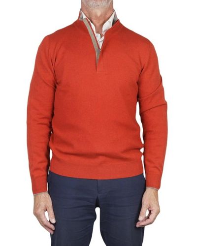 Gran Sasso Moderne reißverschluss-woll- und kaschmirpullover mit ellbogenpatches - Rot