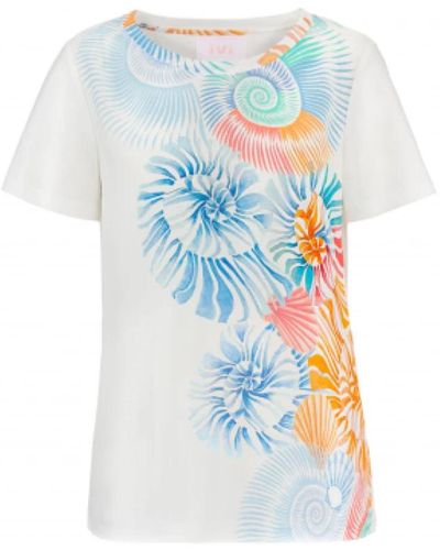 Ivi Leichtes sommer-t-shirt mit farbenfrohem placement-druck - Blau