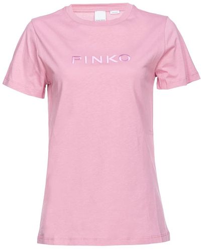 Pinko Besticktes logo kurzarm baumwollshirt o - Pink