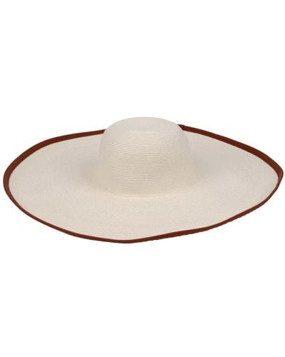 Max Mara Sombrero de paja blanco tullia con ribete marrón - Metálico