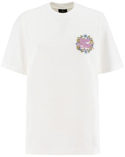 Etro Camiseta de cuello redondo bordada con motivos florales - Blanco