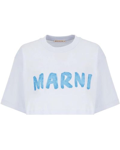 Marni Hellblaues cropped t-shirt mit rundhalsausschnitt