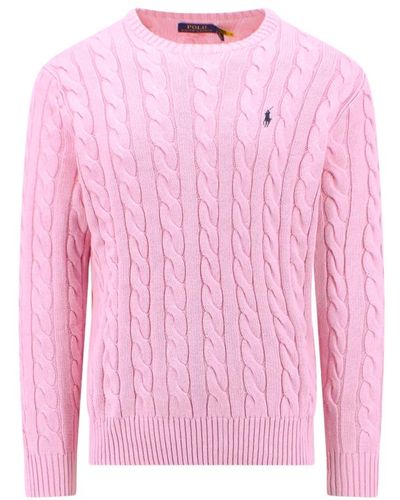Ralph Lauren Maglione rosa in cotone con motivo a maglia per uomo