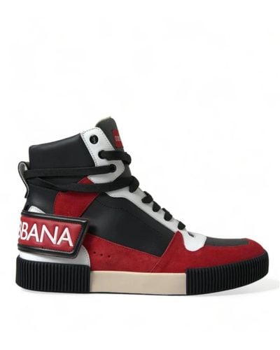 Dolce & Gabbana Sneakers High Top In Mix Materiali - Rosso