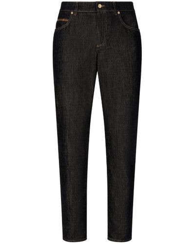 Dolce & Gabbana Jeans neri con logo plaque a gamba dritta - Nero