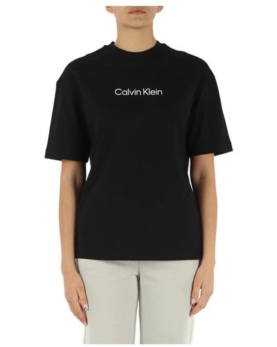 Calvin Klein T-shirt in cotone con scritta logo frontale - Nero