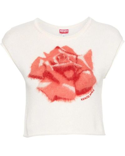 KENZO Blumiges intarsia-strickpullover - Pink
