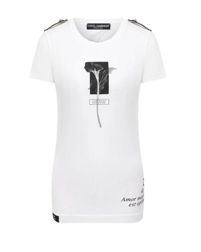 Dolce & Gabbana Hochwertiges baumwollärmelloses markenprint-shirt - Weiß