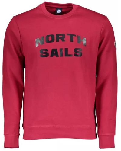 North Sails Maglione rosso in cotone a maniche lunghe con stampa logo