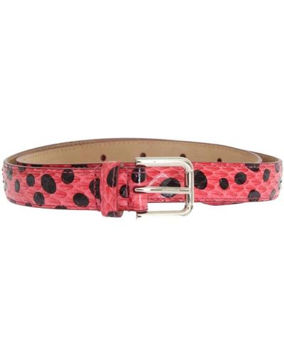 Dolce & Gabbana Pink Polka Snakeskin Silver Buckle Belt - Rot