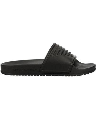 Emporio Armani Eleganti sandali piatti con logo stampato - Nero