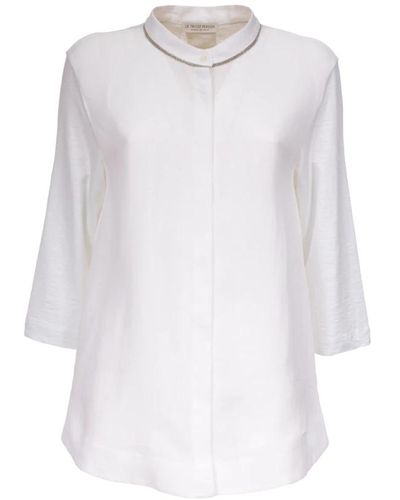 Le Tricot Perugia Camisa de lino con cuello coreano - Blanco