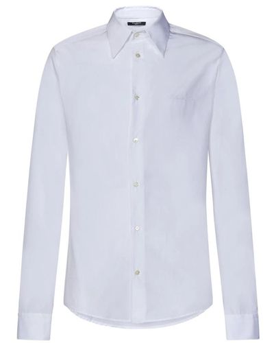 Balmain Weiße hemden mit knopfleiste und logo-stickerei - Blau