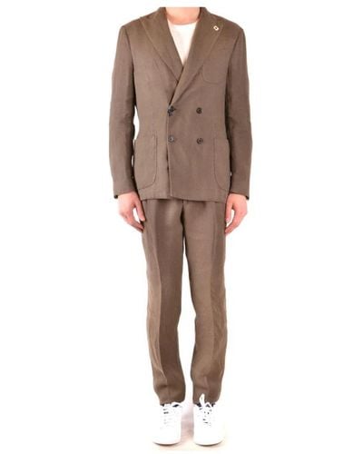 Lardini Double Breasted Suits - Brown