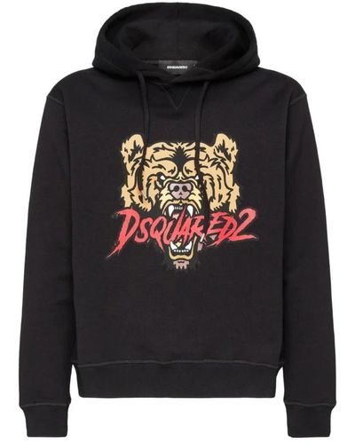 DSquared² Tiger logo hoodie schwarz baumwolle