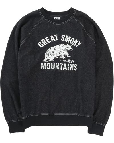 WILD DONKEY Maglione college vintage con stampa great smoky mountains - Nero