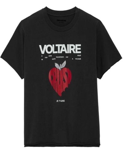 Zadig & Voltaire Magliette in cotone grigio scuro con dettagli in strass - Nero
