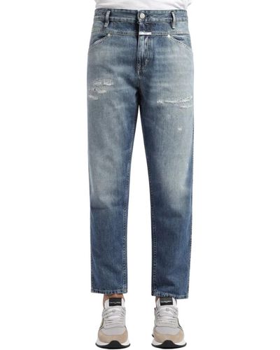 Closed Jeans gamba larga e fondo stretto in eco-denim candiani con rotture - Blu