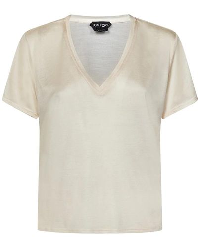 Tom Ford V-ausschnitt seiden t-shirts und polos - Weiß
